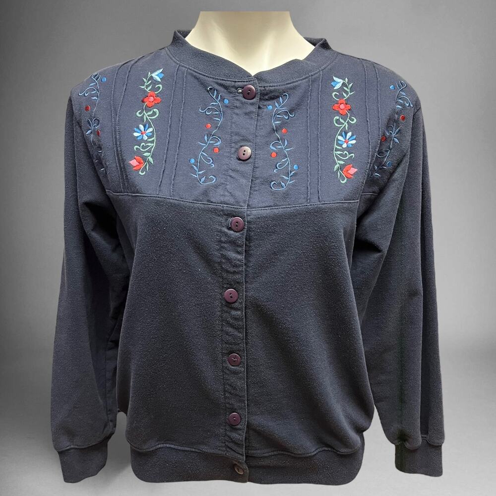 Vintage Shenanigans Sweater Women's Small Embroidered Button Up Cardigan Granny